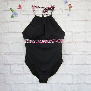 ANNE COLE Women's Black Halter High Neck One Piece Swimsuit size 16 New!